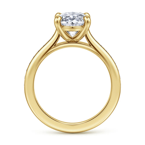 14K Yellow Gold Oval Channel Set Cathedral Diamond Engagement Ring