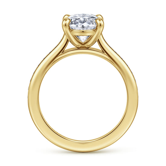 14K Yellow Gold Oval Channel Set Cathedral Diamond Engagement Ring angle 2