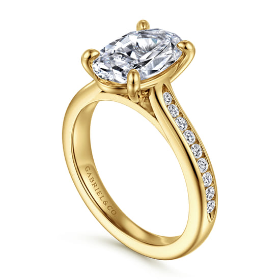14K Yellow Gold Oval Channel Set Cathedral Diamond Engagement Ring angle 3