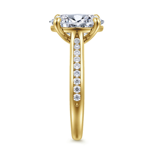 14K Yellow Gold Oval Channel Set Cathedral Diamond Engagement Ring