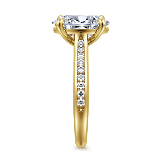 14K Yellow Gold Oval Channel Set Cathedral Diamond Engagement Ring angle 5