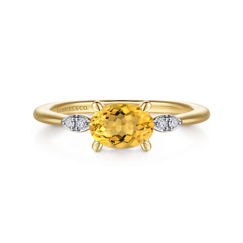14K Yellow Gold Oval Citrine and Diamond Promise Ring