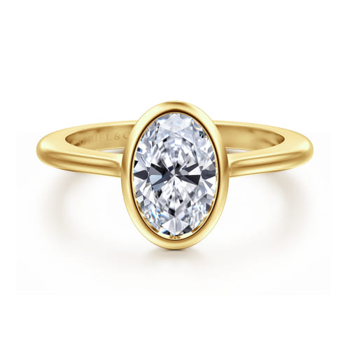 14K Yellow Gold Oval Cut Bezel Set Solitaire Diamond Engagement Ring