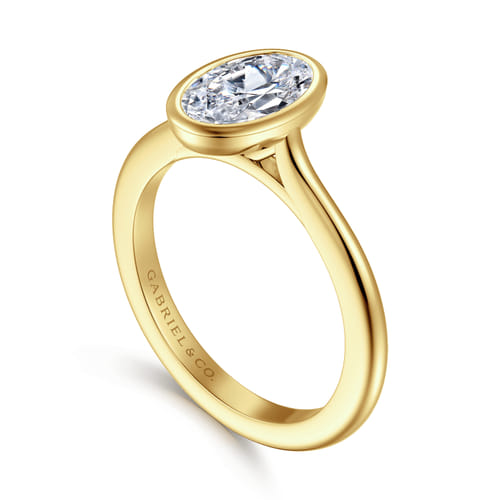 14K Yellow Gold Oval Cut Bezel Set Solitaire Diamond Engagement Ring