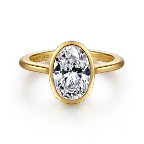 14K Yellow Gold Oval Cut Bezel Set Solitaire Diamond Engagement Ring