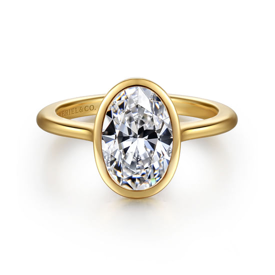 Gabriel - 14K Yellow Gold Oval Cut Bezel Set Solitaire Diamond Engagement Ring