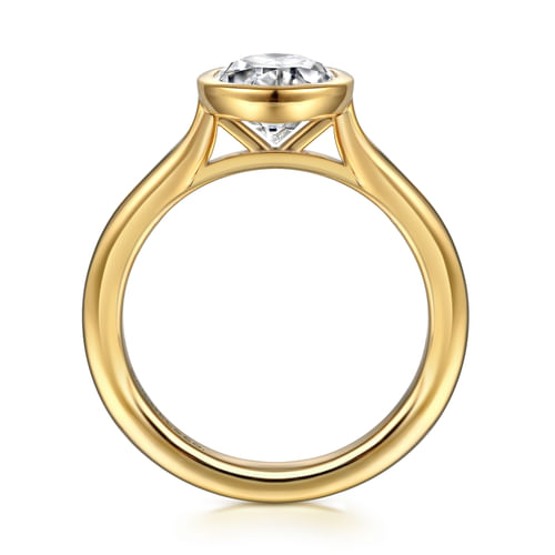 14K Yellow Gold Oval Cut Bezel Set Solitaire Diamond Engagement Ring