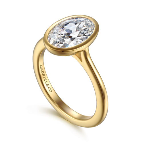 14K Yellow Gold Oval Cut Bezel Set Solitaire Diamond Engagement Ring