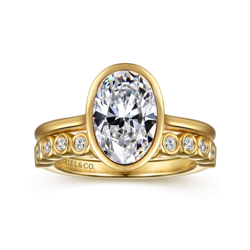 14K Yellow Gold Oval Cut Bezel Set Solitaire Diamond Engagement Ring