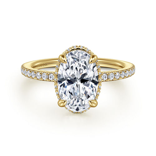 14K Yellow Gold Oval Cut Hidden Halo Diamond Engagement Ring