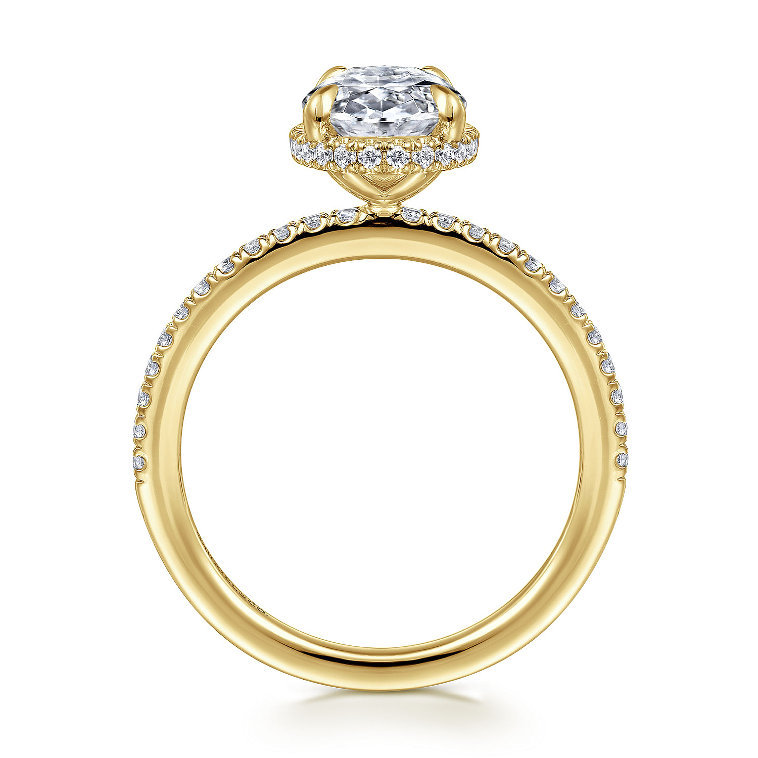 14K Yellow Gold Oval Cut Hidden Halo Diamond Engagement Ring