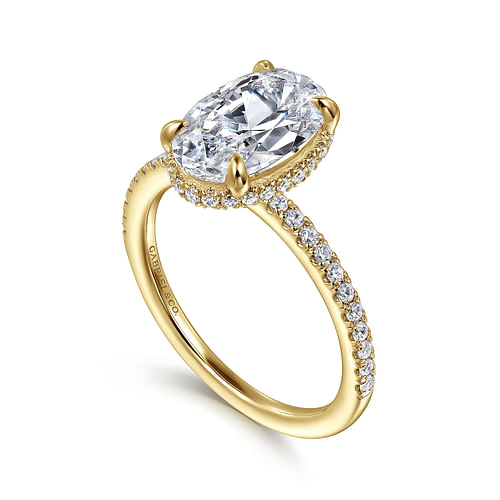 14K Yellow Gold Oval Cut Hidden Halo Diamond Engagement Ring