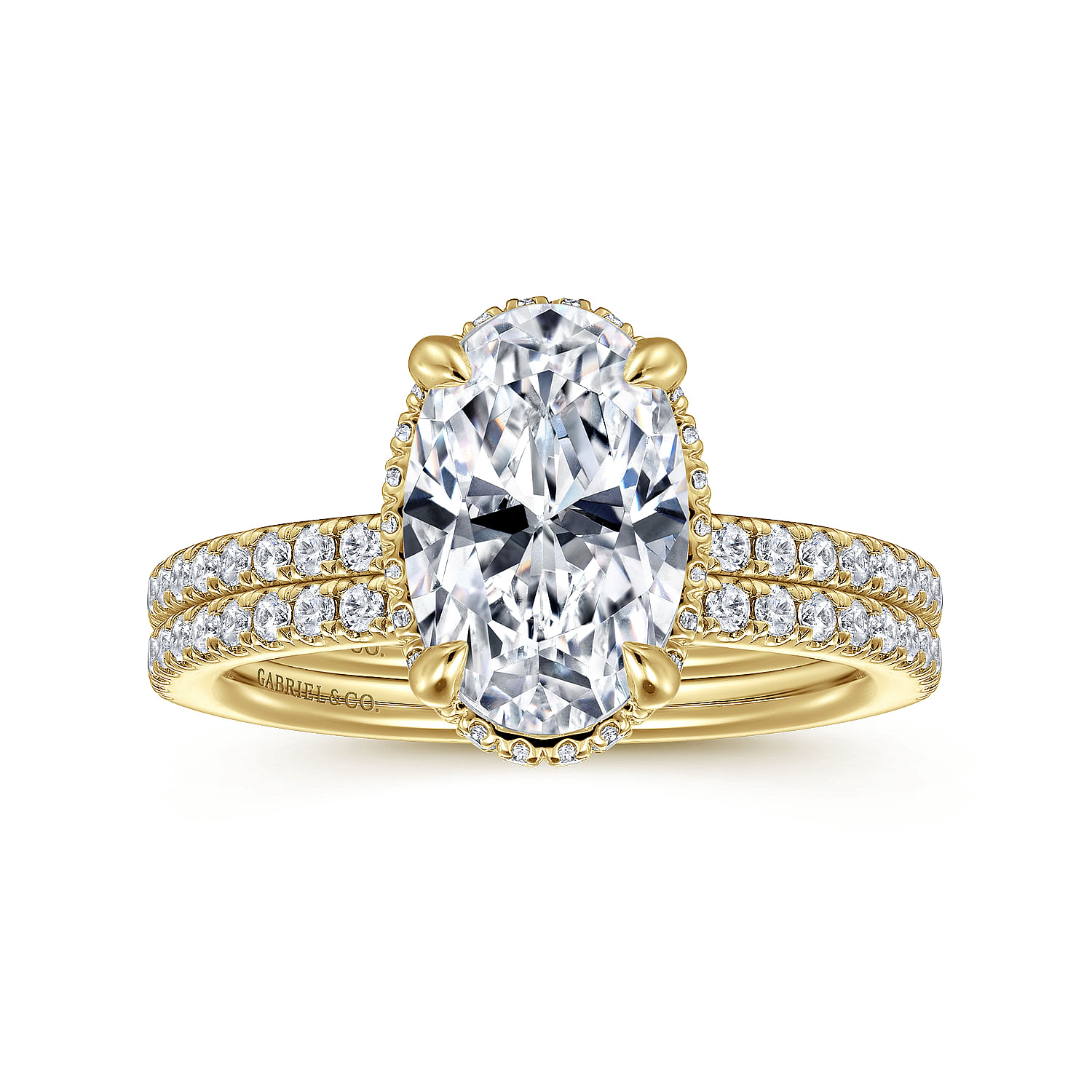 14K Yellow Gold Oval Cut Hidden Halo Diamond Engagement Ring