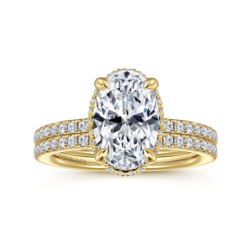 14K Yellow Gold Oval Cut Hidden Halo Diamond Engagement Ring