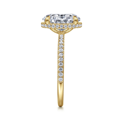 14K Yellow Gold Oval Cut Hidden Halo Diamond Engagement Ring