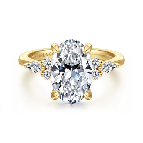14K Yellow Gold Oval Diamond Cluster Engagement Ring