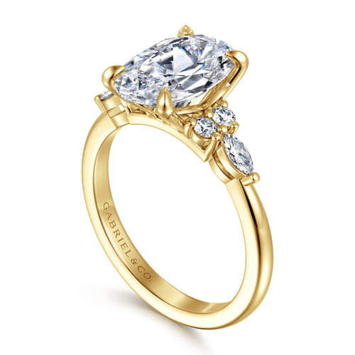 14K Yellow Gold Oval Diamond Cluster Engagement Ring