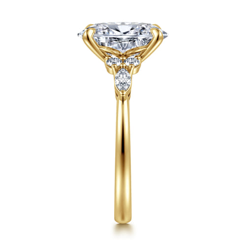 14K Yellow Gold Oval Diamond Cluster Engagement Ring