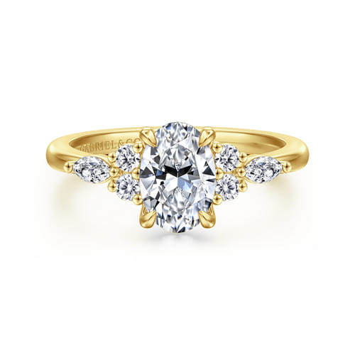14K Yellow Gold Oval Diamond Cluster Engagement Ring