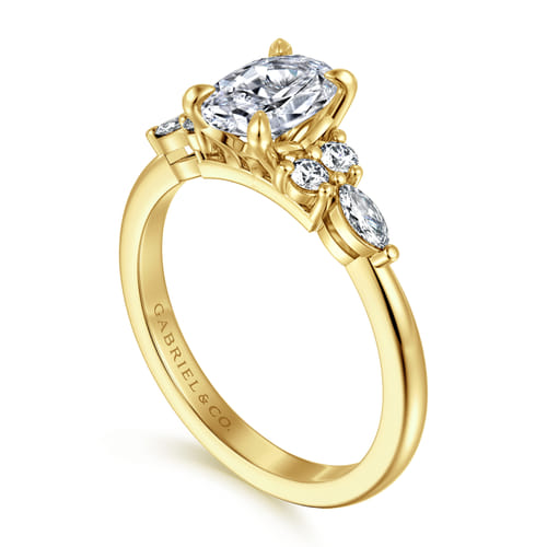 14K Yellow Gold Oval Diamond Cluster Engagement Ring