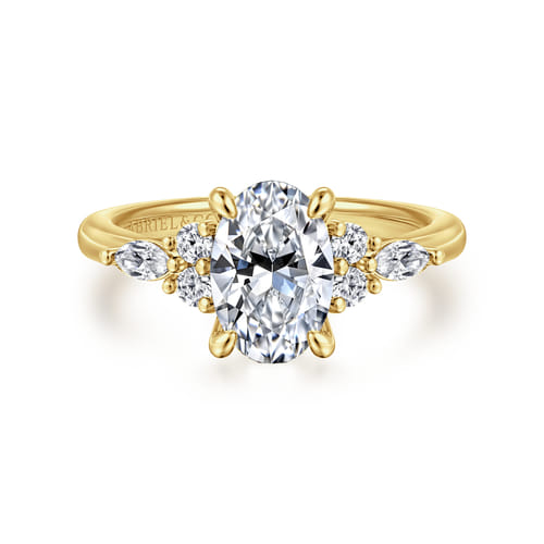 14K Yellow Gold Oval Diamond Cluster Engagement Ring