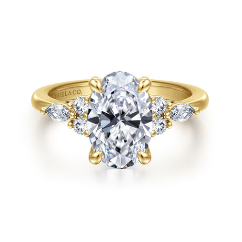 14K Yellow Gold Oval Diamond Cluster Engagement Ring