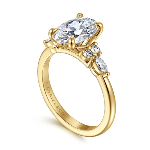 14K Yellow Gold Oval Diamond Cluster Engagement Ring