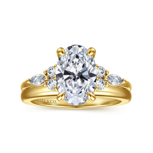 14K Yellow Gold Oval Diamond Cluster Engagement Ring