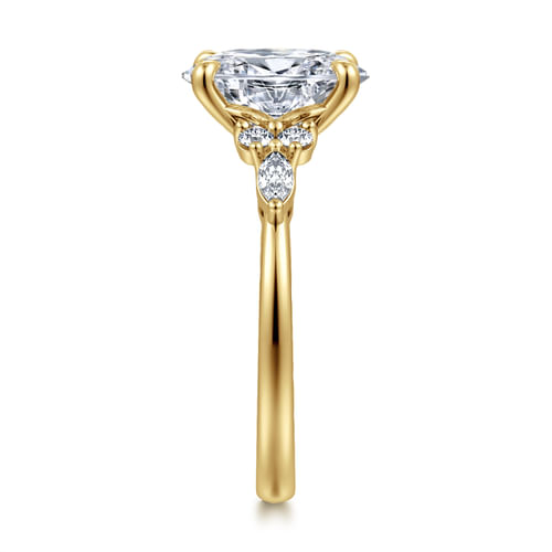 14K Yellow Gold Oval Diamond Cluster Engagement Ring