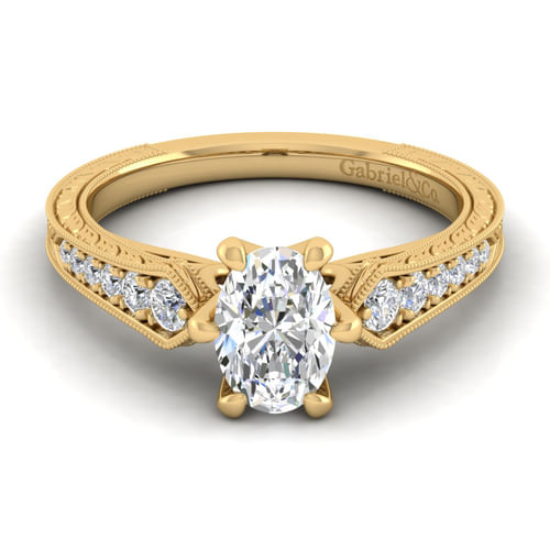 14K Yellow Gold Oval Diamond Engagement Ring