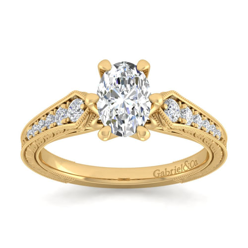 14K Yellow Gold Oval Diamond Engagement Ring