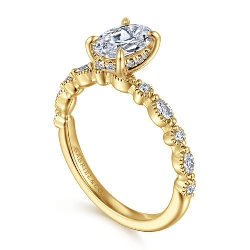 14K Yellow Gold Oval Diamond Engagement Ring
