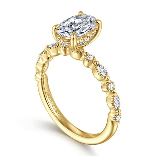 14K Yellow Gold Oval Diamond Engagement Ring