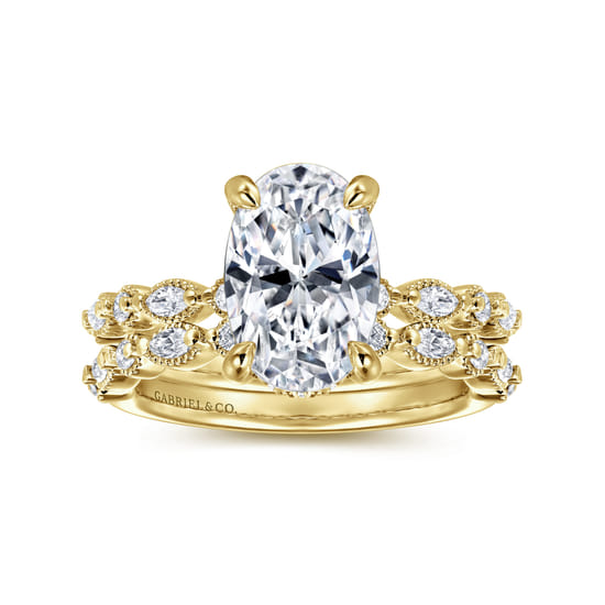 14K Yellow Gold Oval Diamond Engagement Ring angle 4