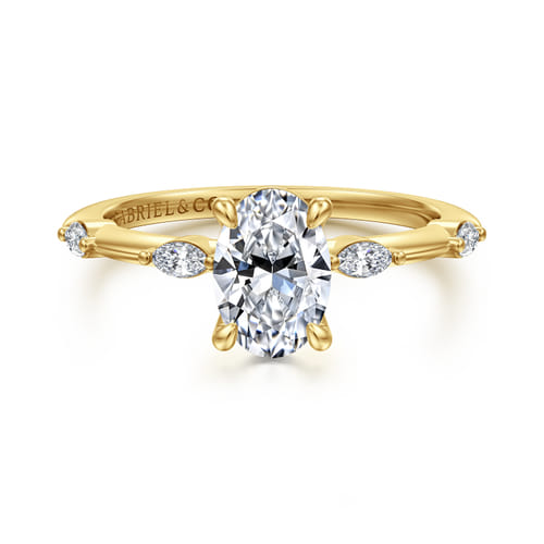 14K Yellow Gold Oval Diamond Engagement Ring