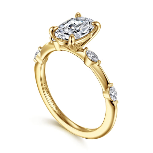 14K Yellow Gold Oval Diamond Engagement Ring