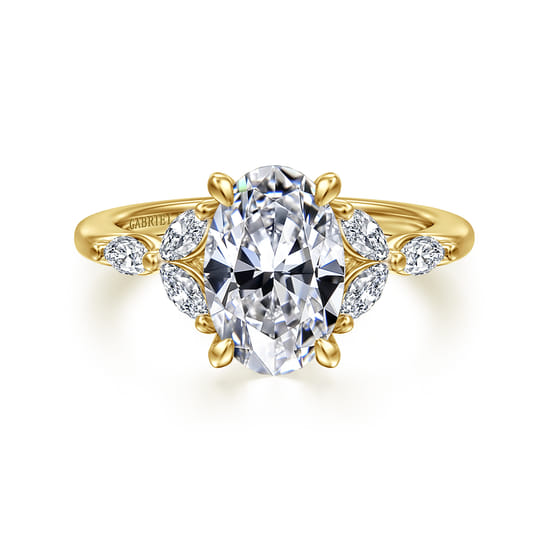 14K Yellow Gold Oval Diamond Engagement Ring