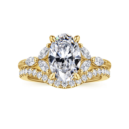 14K Yellow Gold Oval Diamond Engagement Ring angle 4