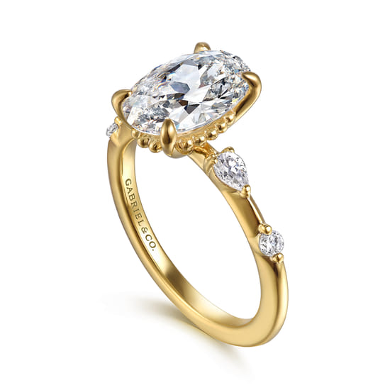 14K Yellow Gold Oval Diamond Engagement Ring angle 3