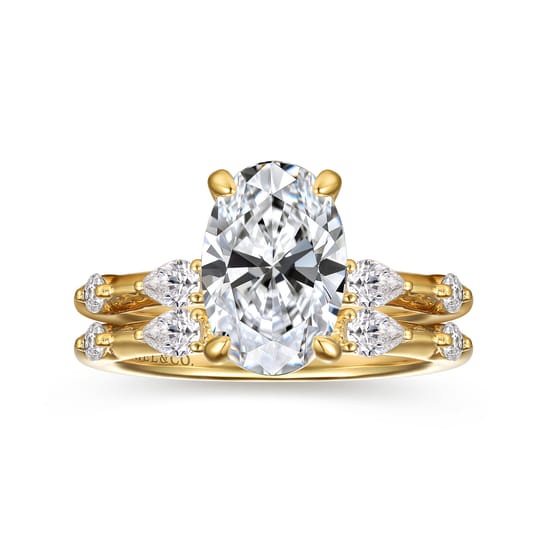 14K Yellow Gold Oval Diamond Engagement Ring angle 4