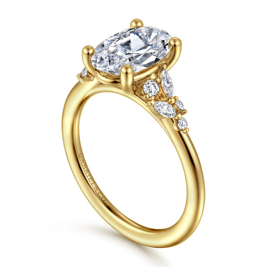 14K Yellow Gold Oval Diamond Engagement Ring angle 3