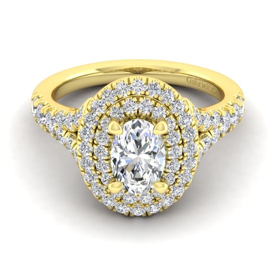 Gabriel - 14K Yellow Gold Oval Double Halo Diamond Engagement Ring