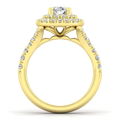 14K Yellow Gold Oval Double Halo Diamond Engagement Ring
