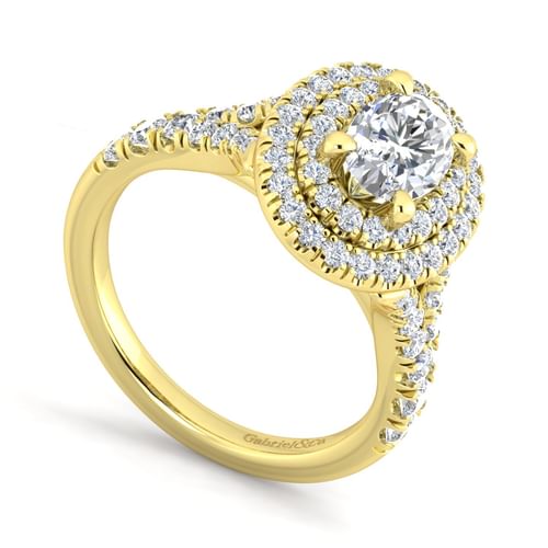 14K Yellow Gold Oval Double Halo Diamond Engagement Ring