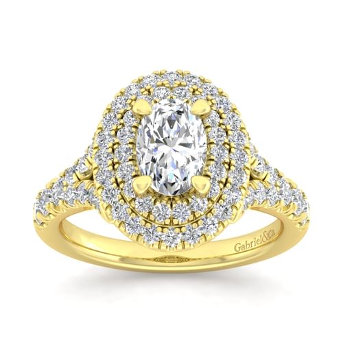 14K Yellow Gold Oval Double Halo Diamond Engagement Ring