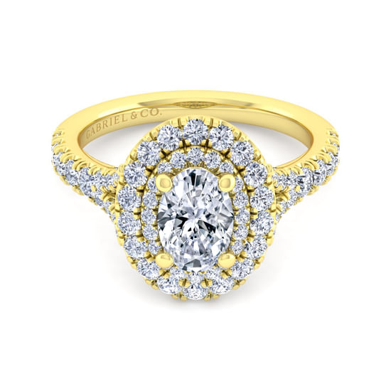 Gabriel - 14K Yellow Gold Oval Double Halo Diamond Engagement Ring