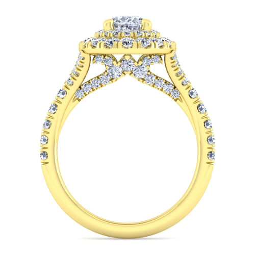 14K Yellow Gold Oval Double Halo Diamond Engagement Ring