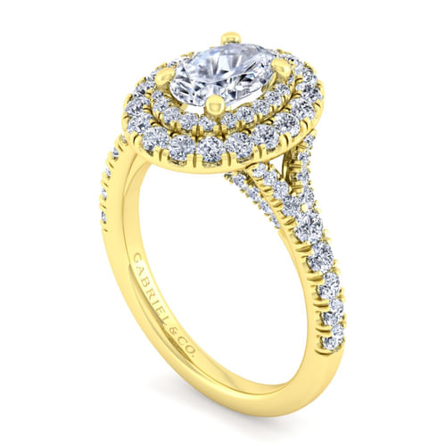 14K Yellow Gold Oval Double Halo Diamond Engagement Ring