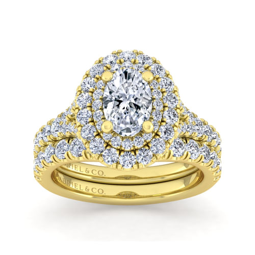 14K Yellow Gold Oval Double Halo Diamond Engagement Ring
