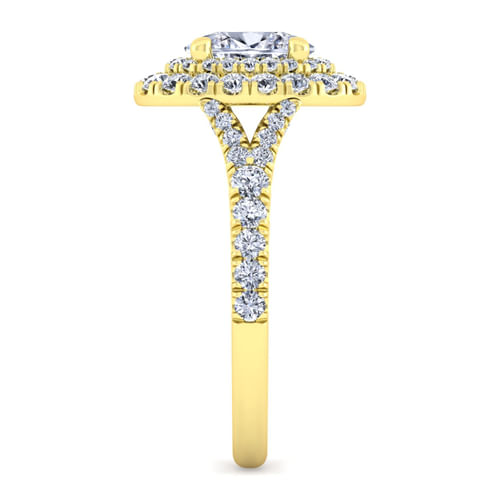 14K Yellow Gold Oval Double Halo Diamond Engagement Ring
